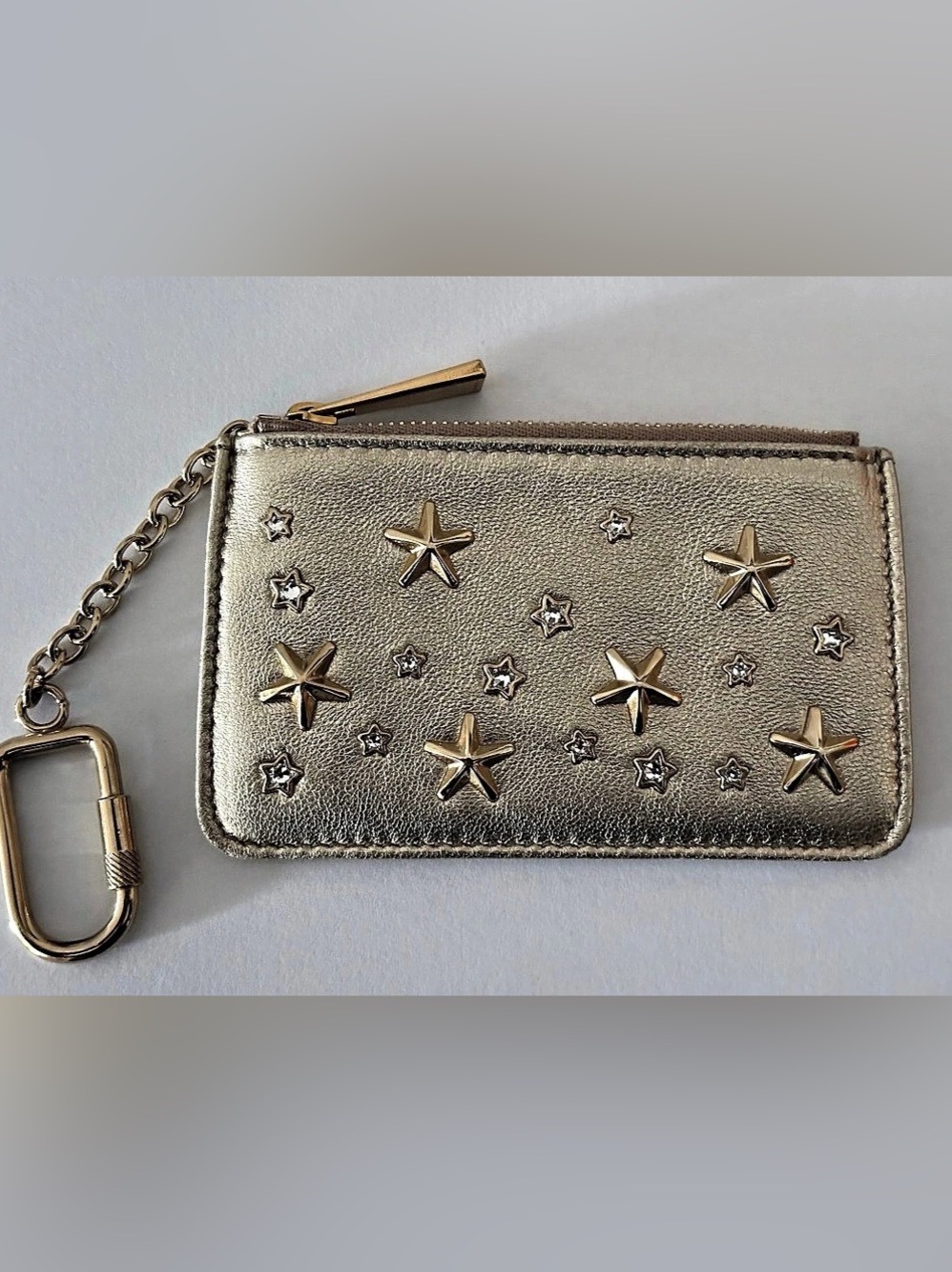 Jimmy Choo Metallic Gold Star-Studded Coin Case / Key Pouch Gold Wallet